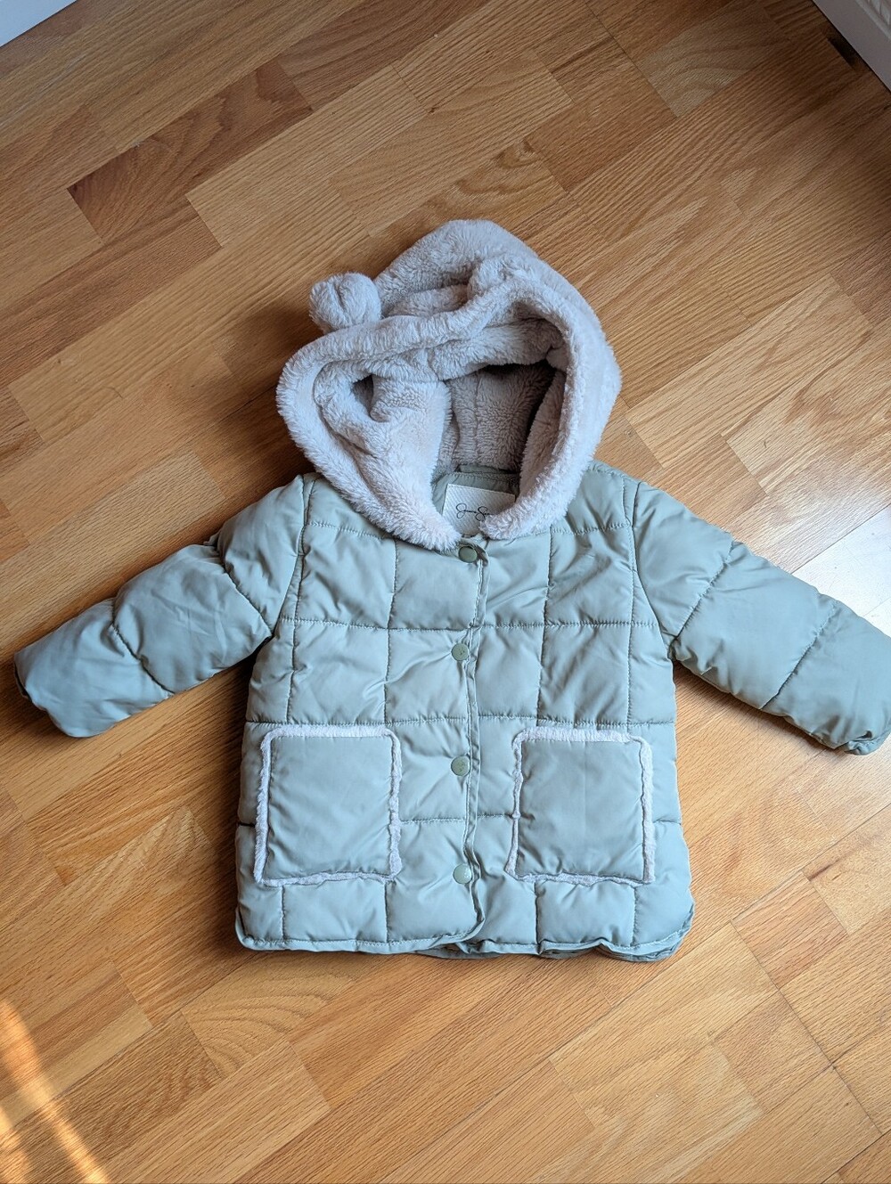 Jessica Simpson Cozy Hooded Puffer Jacket in Light Sage T2
